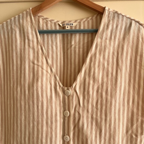 Ali Golden Beige Striped Jumpsuit size Medium - Picture 3 of 8